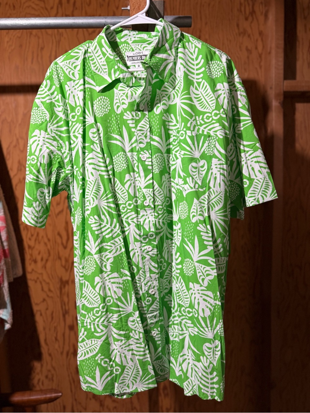 Members Only Bright Green & White Tropical Camp Shirt